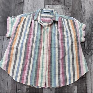 Madewell Hilltop Button Up Short Sleeve Shirt Rainbow Stripe Cotton Blend  Small